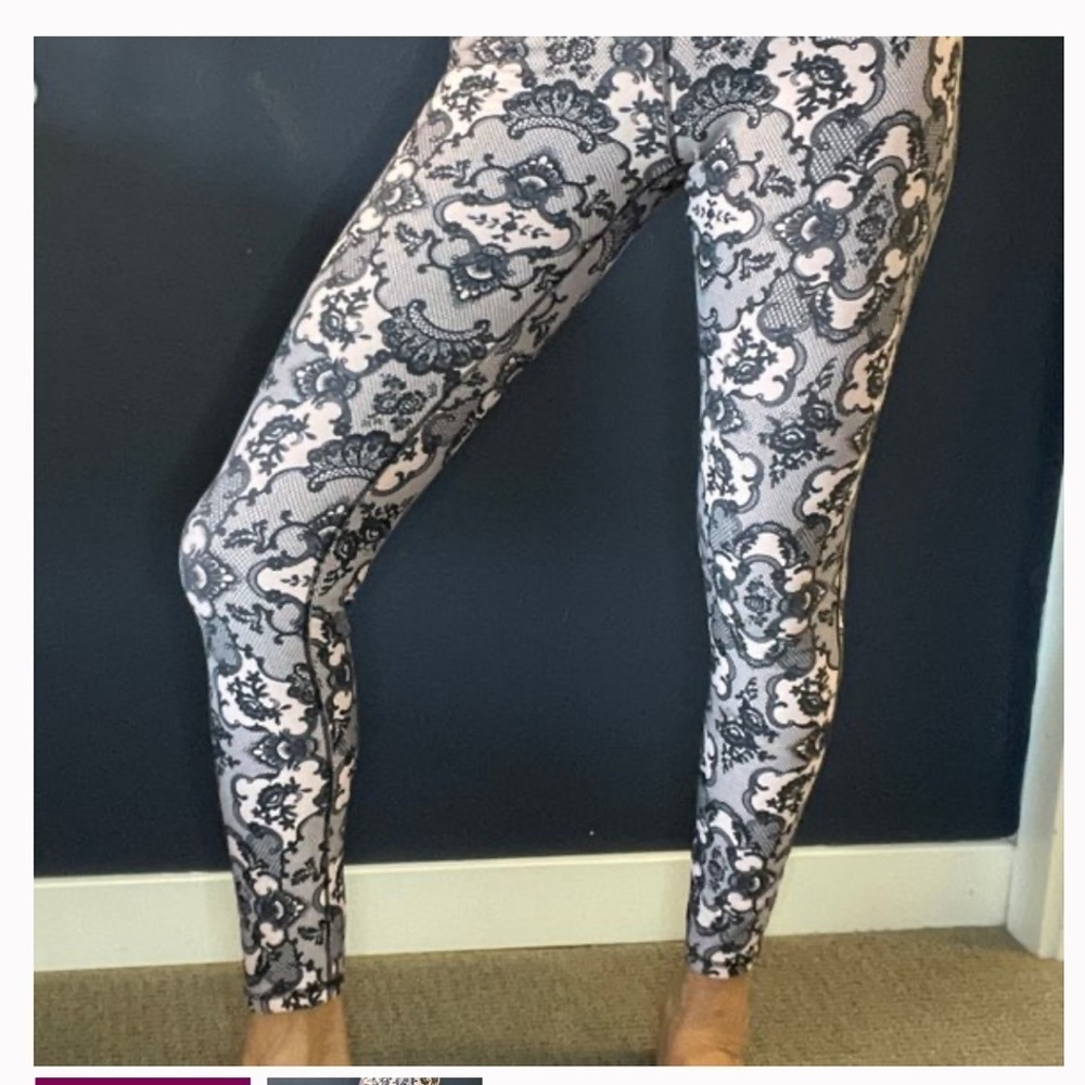 Fabletics lisette high waist lace Patterned Leggings ankle black lace print pink